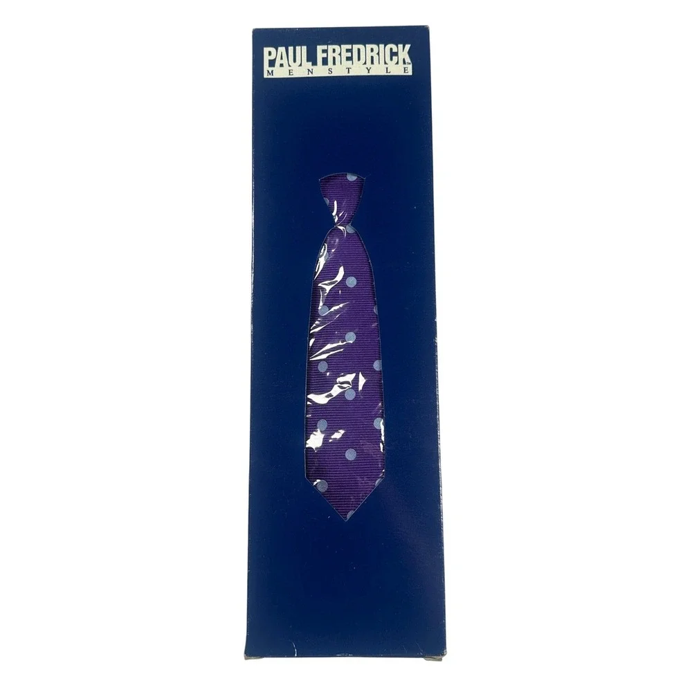 Paul‎ Fredrick Mens Silk Polka Dot Tie Purple Light Blue Formal Necktie
